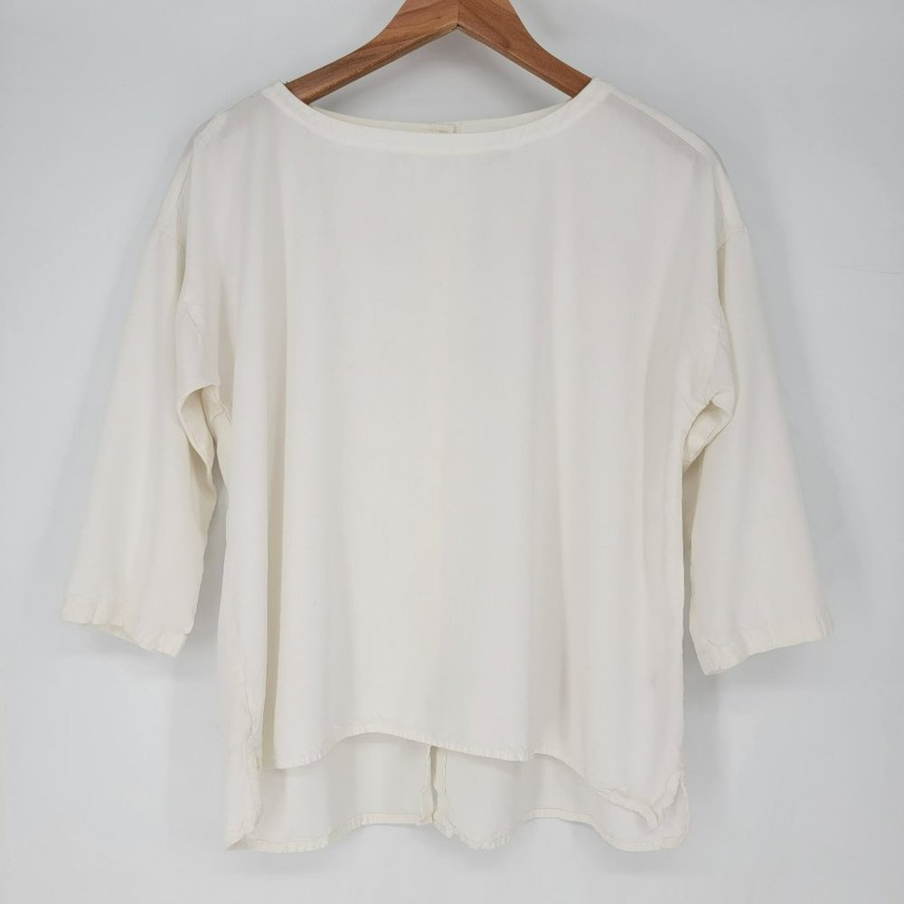 J Jill Blouse Womens Medium Button Up Back White Shirt Top